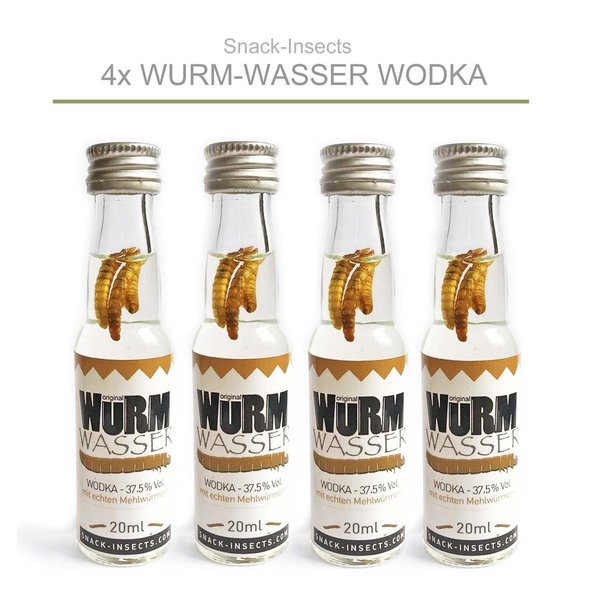 4x WURMWASSER Wodka - je 20ml Wodka mit echten Mehlwürmern ►
