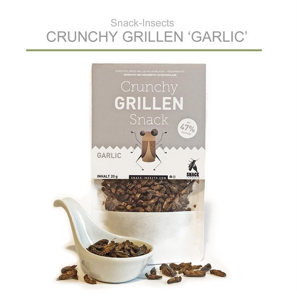 Crunchy Grillen Snack 'GARLIC' - gewürzte Insekten - Insektensnack ►