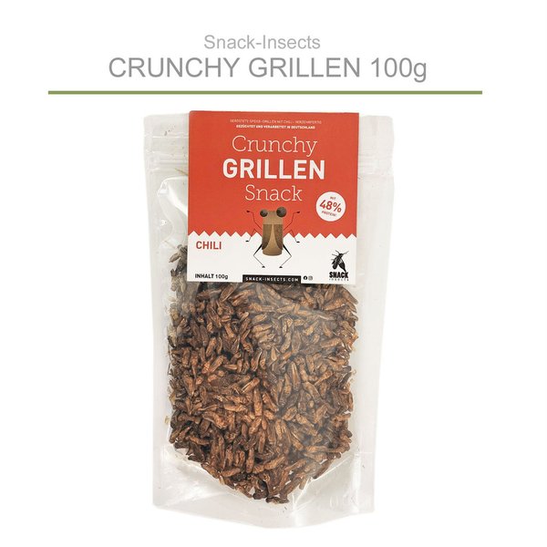 Crunchy Grillen Snack 'CHILI' - 100g gewürzte Insekten ►
